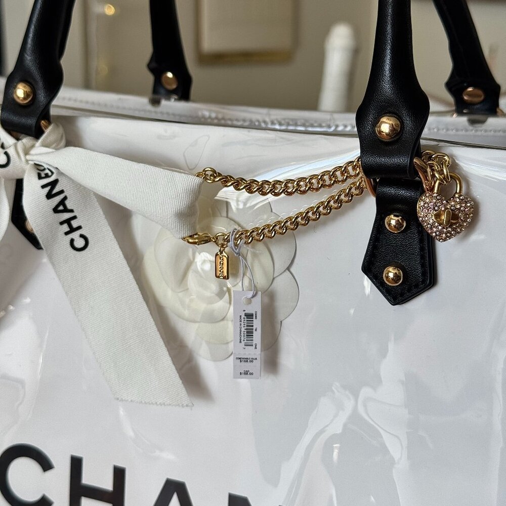 Coach Heart Turnlock Pavé Chain Link Bracelet (Gold/Pink Multi) - NWT